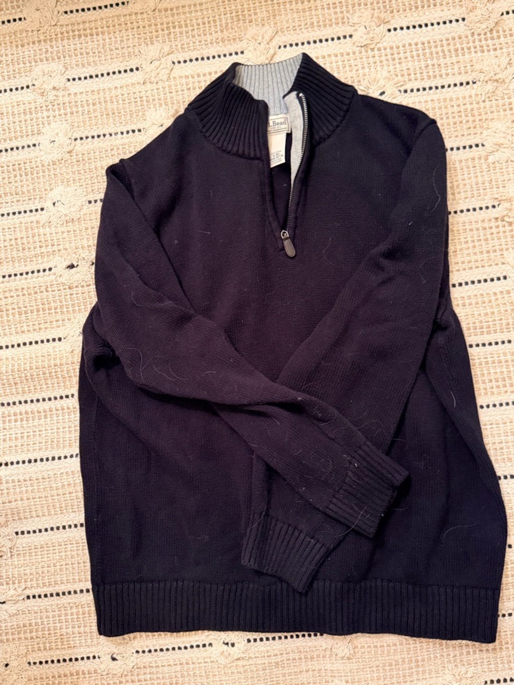 L.L. Bean Men’s Black Half-Zip Sweater with Gray Inner Collar 100% cotton